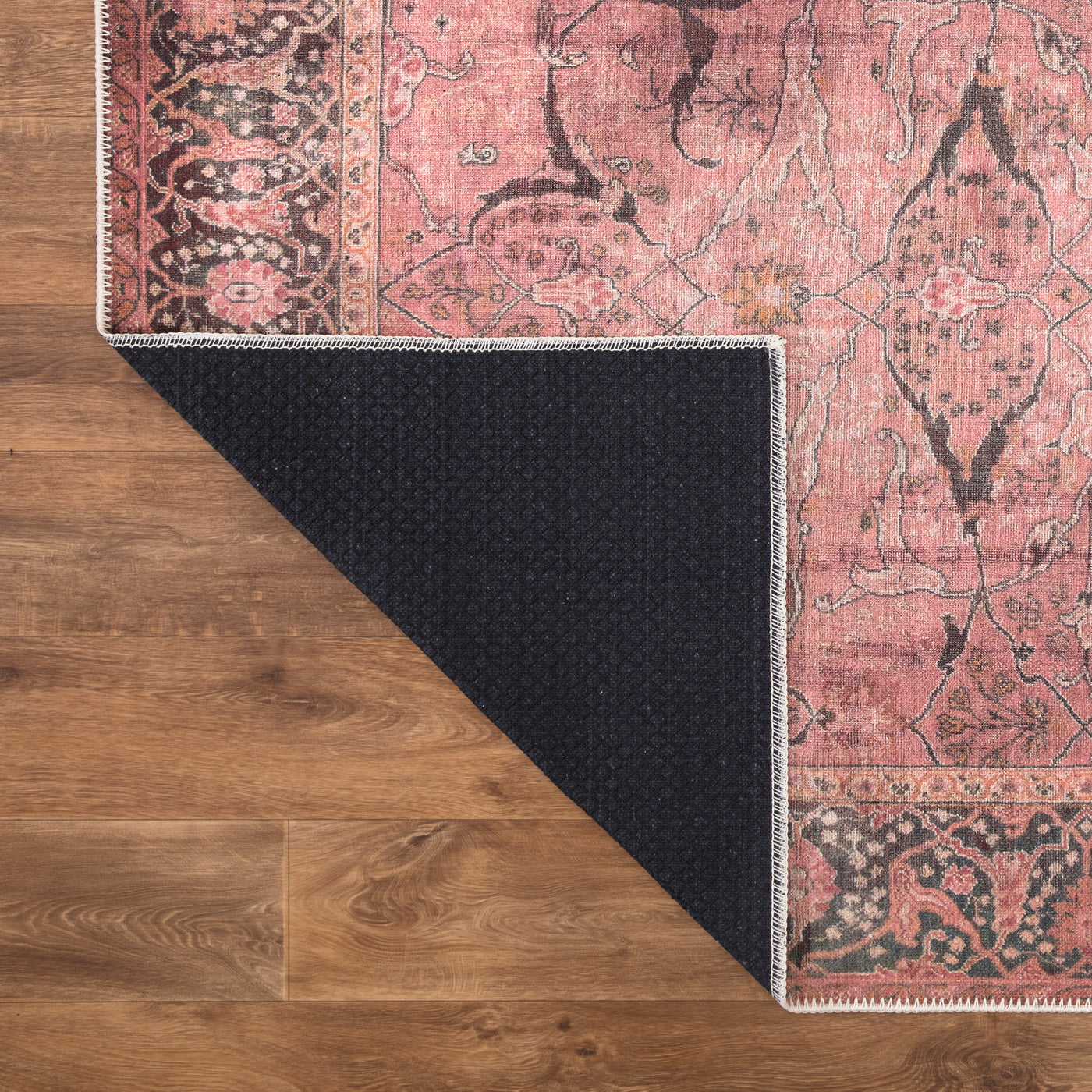Ionia IO-49 Washable Non-Slip Traditional Bordered Soft Pink Area Rug