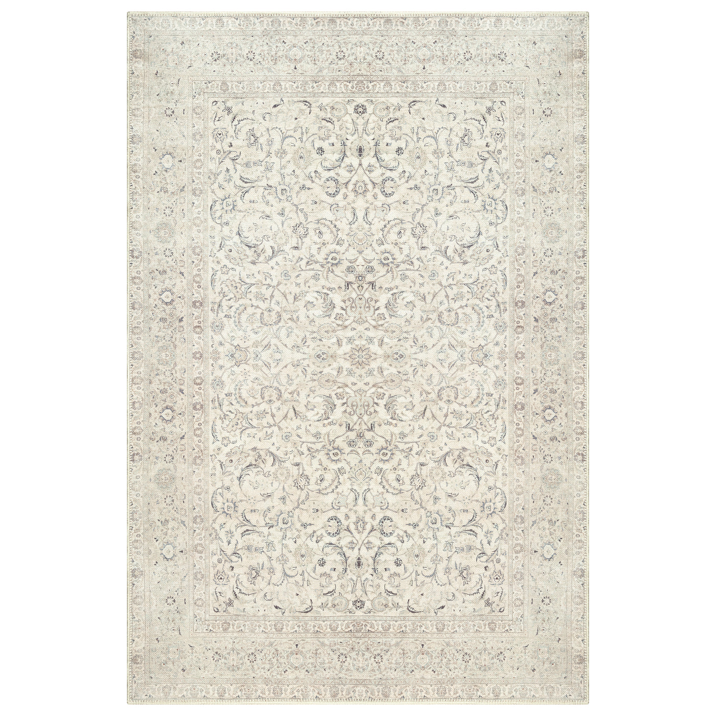 Ionia IO-39 Traditional Bordered Cream Washable Rug | Non-Slip