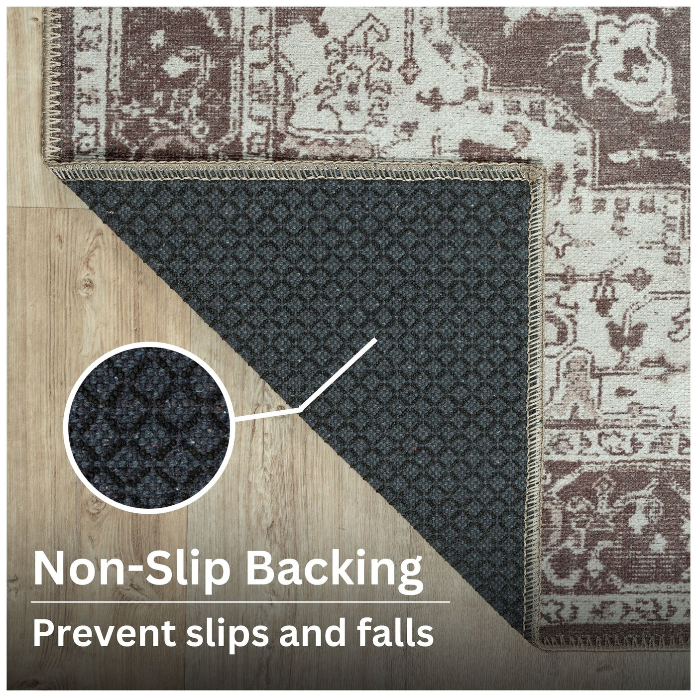 Ionia IO-14 Traditional Medallion Dark Brown Washable Rug | Non-Slip