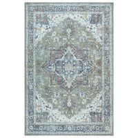 Ionia IO-14 Traditional Medallion Green Washable Rug | Non-Slip