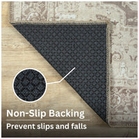 Ionia IO-14 Traditional Medallion Light Brown Washable Rug | Non-Slip