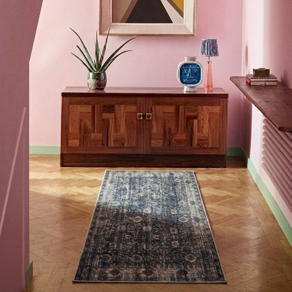 Hallway styled with a washable rug