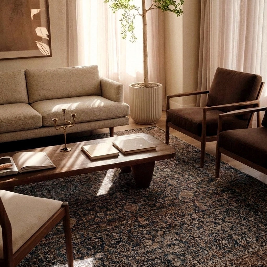 Living Room styled with a washable rug